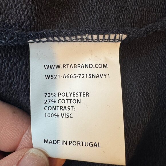 RTA Alessia Sweatshirt Womens Navy Cropped Contras French Terry Satin Panel Sz S - Picture 5 of 11